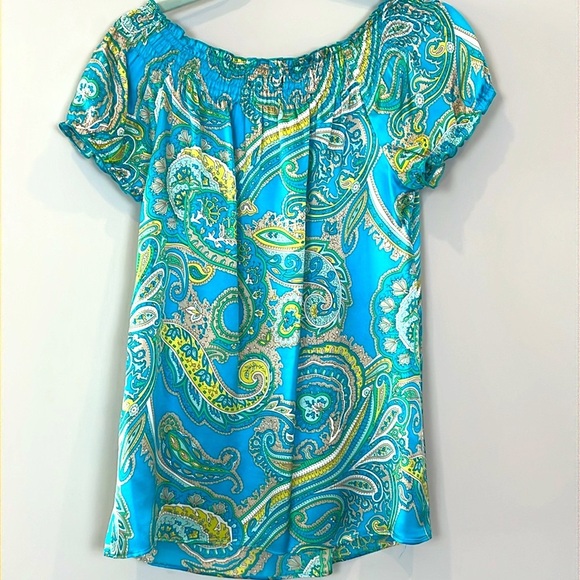 NWOT Inc International Women’s Silk Shirt Size 4 Ruched Off Shoulder - Picture 2 of 6